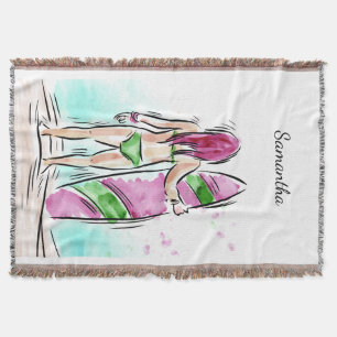 Surfer Girl custom name throw blanket