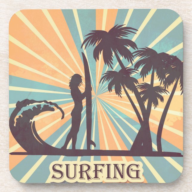 Surfer Girl Hard Plastic Coaster (Front)