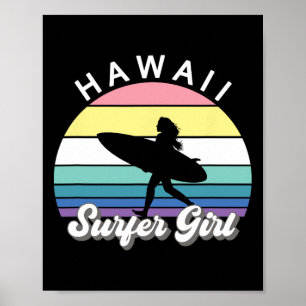 Surfer Girl Hawaii Vintage Hawaiian Surfing Surf B Poster