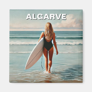 Surfer girl in Algarve Portugal Postcard Magnet