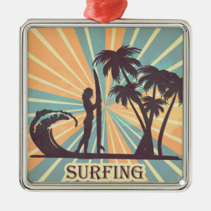 Surfer Girl Metal Tree Decoration