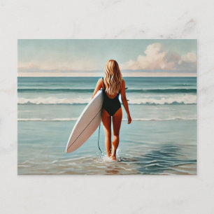 Surfer Girl on the beach Postcard