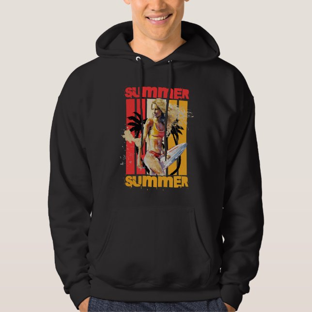 Surfer Girl Retro Summer  Hoodie (Front)