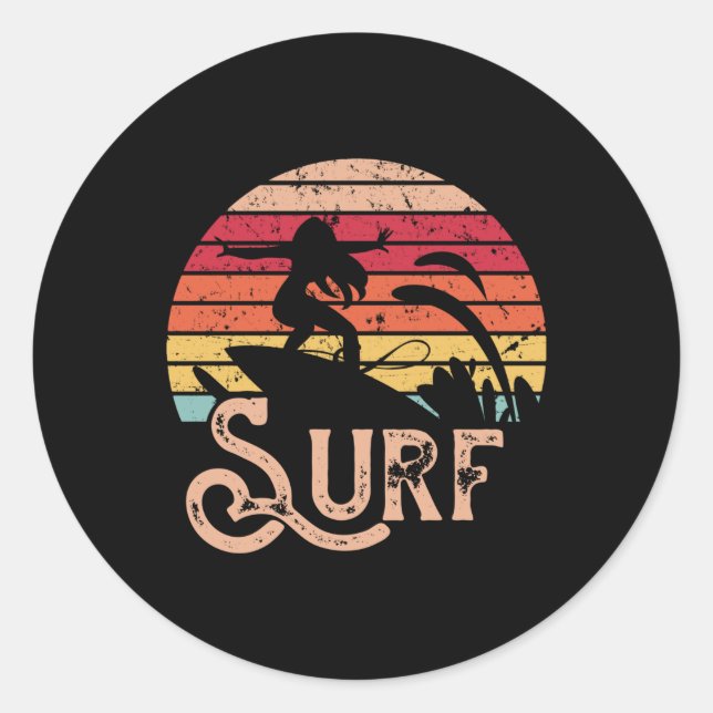Surfer Girl Retro Vintage Surfboard Classic Round Sticker (Front)