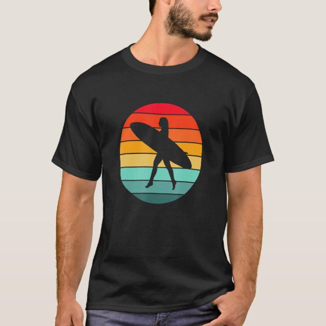 Surfer Girl Silhouette in a Sunset Circle T-Shirt (Front)