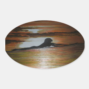 Surfer girl silhouette oval sticker
