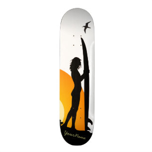 surfer girl sunset beach skateboard 2
