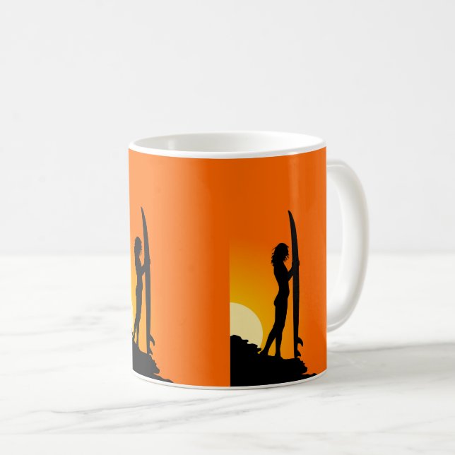 Surfer Girl Sunset Dreamscape Coffee Mug (Front Right)