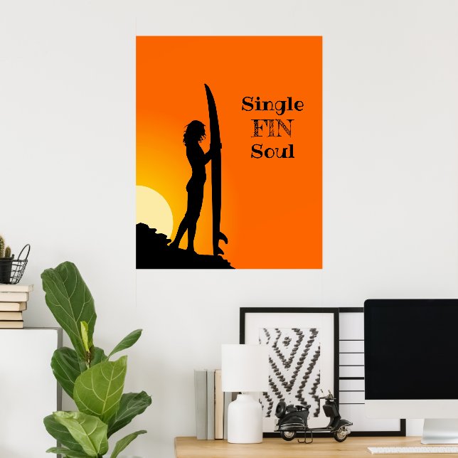 Surfer Girl Sunset Single Fin Soul Poster (Home Office)