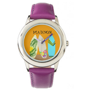 Surfer Girl Surfboard Art Wrist Watch