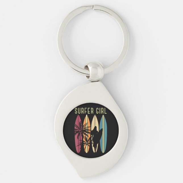 Surfer Girl Surfboard Surfing Women Girls Surf Oce Key Ring (Front)