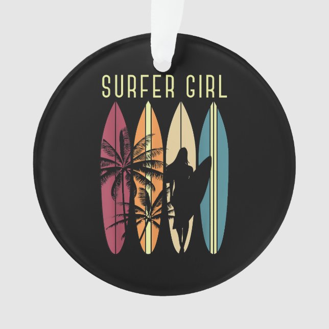 Surfer Girl Surfboard Surfing Women Girls Surf Oce Ornament (Front)