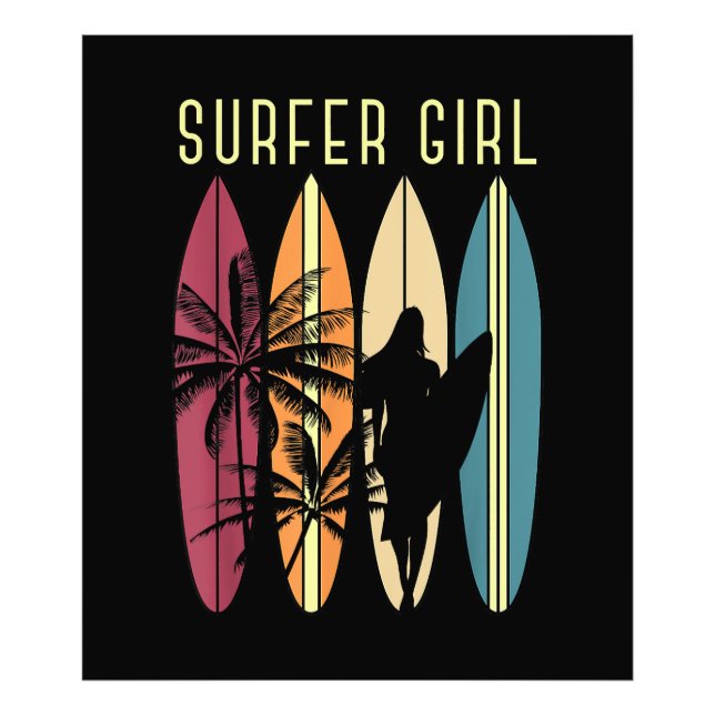 Surfer Girl Surfboard Surfing Women Girls Surf Oce Photo Print (Front)