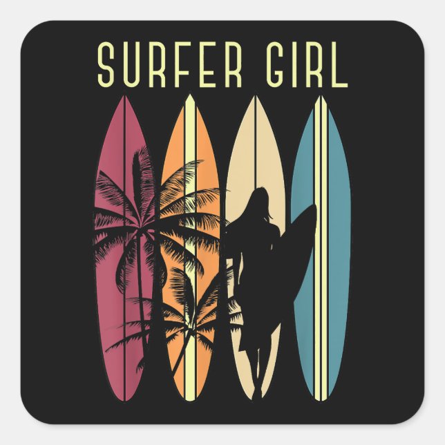 Surfer Girl Surfboard Surfing Women Girls Surf Oce Square Sticker (Front)