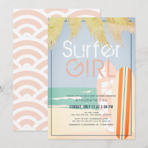 Surfer Girl Surfboards Beach Baby Shower Invitation