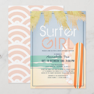 Surfer Girl Surfboards Beach Drive-by Baby Shower Invitation