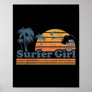 Surfer Girl Surfing Beach Summer Vacation Vintage Poster