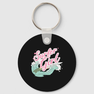 Surfer Girl Surfing Key Ring