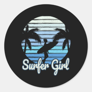 Surfer Girl Surfing Women Girls Surf Ocean Surfing Classic Round Sticker