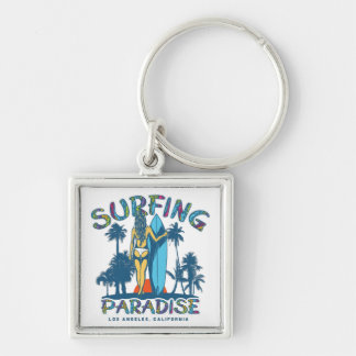 Surfer Girl Vintage California Key Ring
