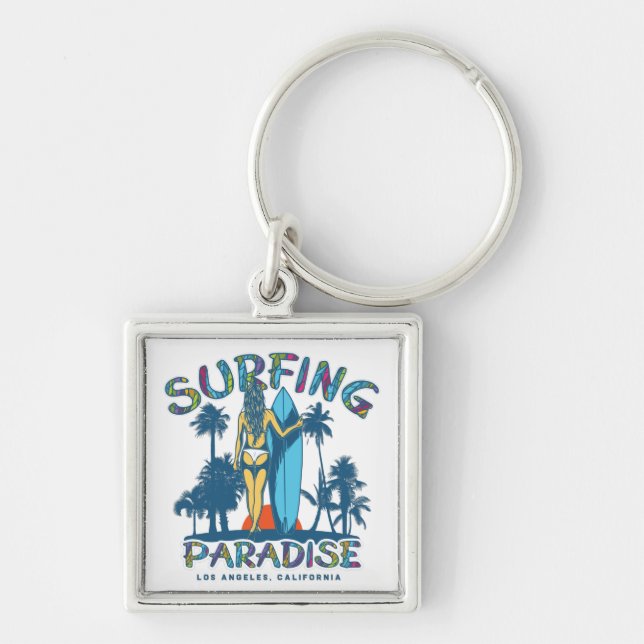 Surfer Girl Vintage California Key Ring (Front)