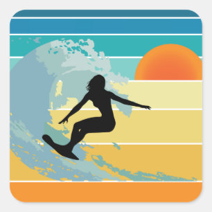 Surfer Girl Vintage Sunset Square Sticker