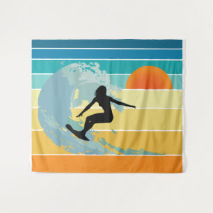 Surfer Girl Vintage Sunset Tapestry