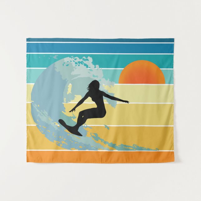 Surfer Girl Vintage Sunset Tapestry (Front (Horizontal))