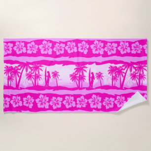 Surfer girl with palm trees beach towel