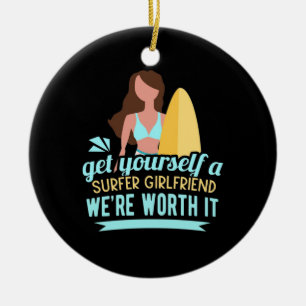 Surfer Girlfriend Ceramic Tree Decoration