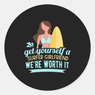 Surfer Girlfriend Classic Round Sticker