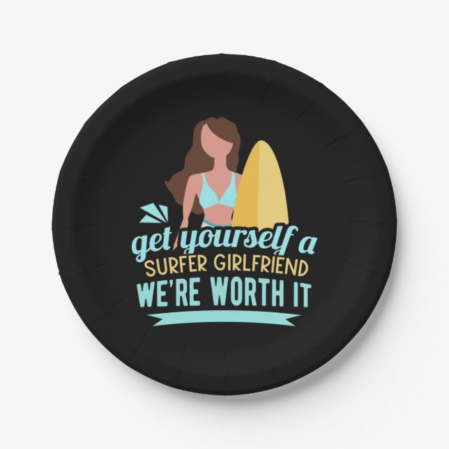 Surfer Girlfriend Paper Plate (Front)