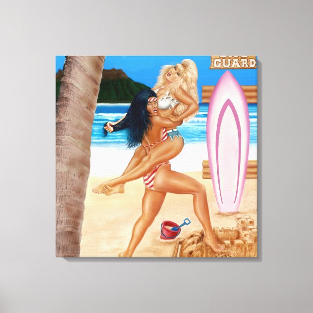 SURFER GIRLS CATFIGHT CANVAS PRINT (Front)