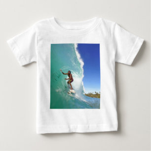 Surfer green tropical tube surfing wave baby T-Shirt