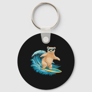 Surfer Grizzly Bear Beach Summer Surfboard Surfing Key Ring
