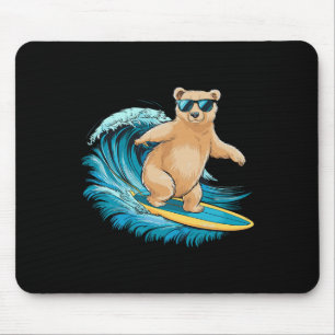 Surfer Grizzly Bear Beach Summer Surfboard Surfing Mouse Mat