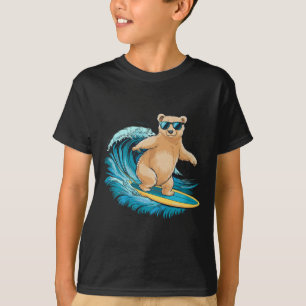 Surfer Grizzly Bear Beach Summer Surfboard Surfing T-Shirt