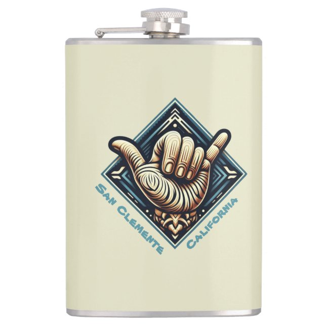 Surfer Hand Symbol Hip Flask (Front)