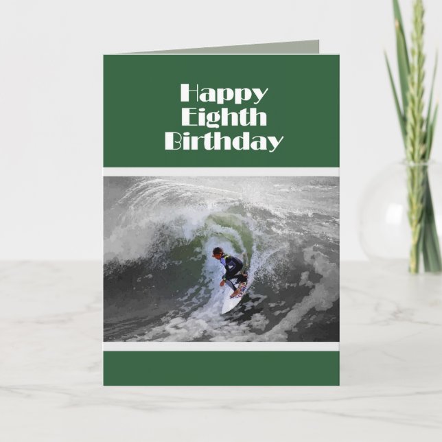 Surfer Happy Eighth Birthday Card (Front)
