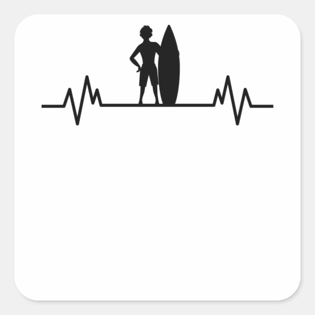 Surfer heartbeat waves surfing wave riding Gift Square Sticker (Front)