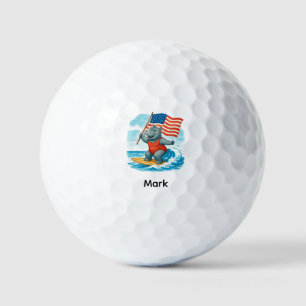 Surfer Hippo Surfing 4th July Independence Day Golf Balls
