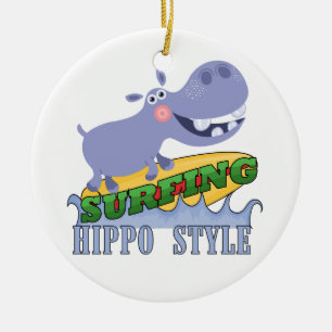 Surfer Hippopotamus Ceramic Tree Decoration