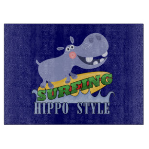 Surfer Hippopotamus Cutting Board