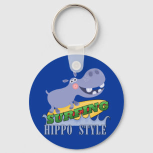 Surfer Hippopotamus Key Ring