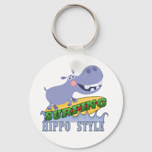 Surfer Hippopotamus Key Ring