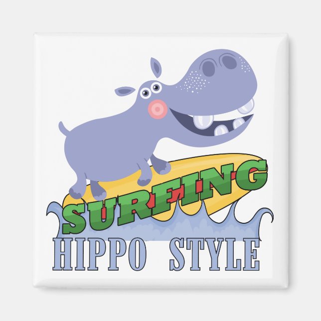 Surfer Hippopotamus Magnet (Front)