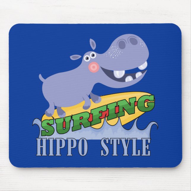Surfer Hippopotamus Mouse Mat (Front)