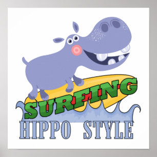Surfer Hippopotamus Poster