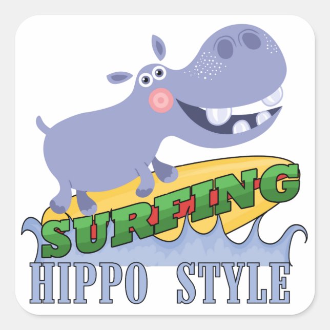 Surfer Hippopotamus Square Sticker (Front)