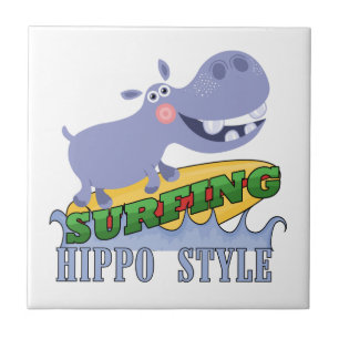 Surfer Hippopotamus Tile